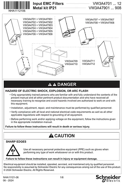 schneider施耐德Instruction Sheet - ATV Input EMC Filters & Metal kit IP21
